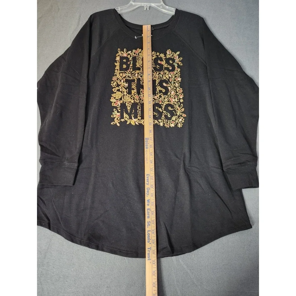 Torrid Tunic Sweatshirt Bless This Mess Black Graphic Print Fall Spirit 2X‎ NWT